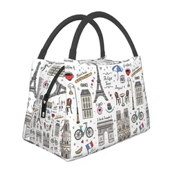 Paris Pattern Colors Lunch Bags Insulated Bento Box Waterproof Lunch Tote Picnic Bags Cooler Thermal Bag for Woman Children