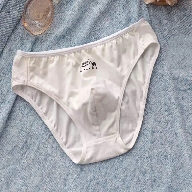 

Men's Underwear White Mid Low Waist Cute Cartoon Plus Size Breathable Male Briefs Pure Cotton Crotch Comfortable Soft Panties