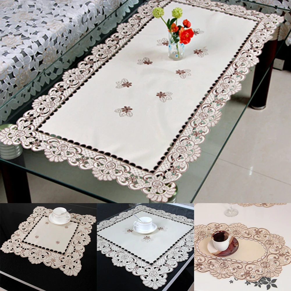 Embroidered Tablecloth Tablecloth Dustproof Dining Table Coffee Table Tablecloth White Embroidered Lace Wedding Party Decor