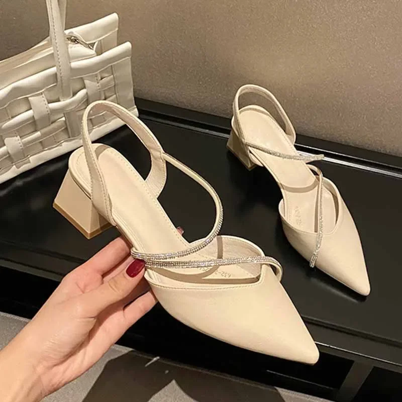 Low Heels Sandals Sexy Crystal Pointed Toe Women Shoes Brand Design Lady Shoes Party Banquet Woman Shoes 2024 Shallow Sandals