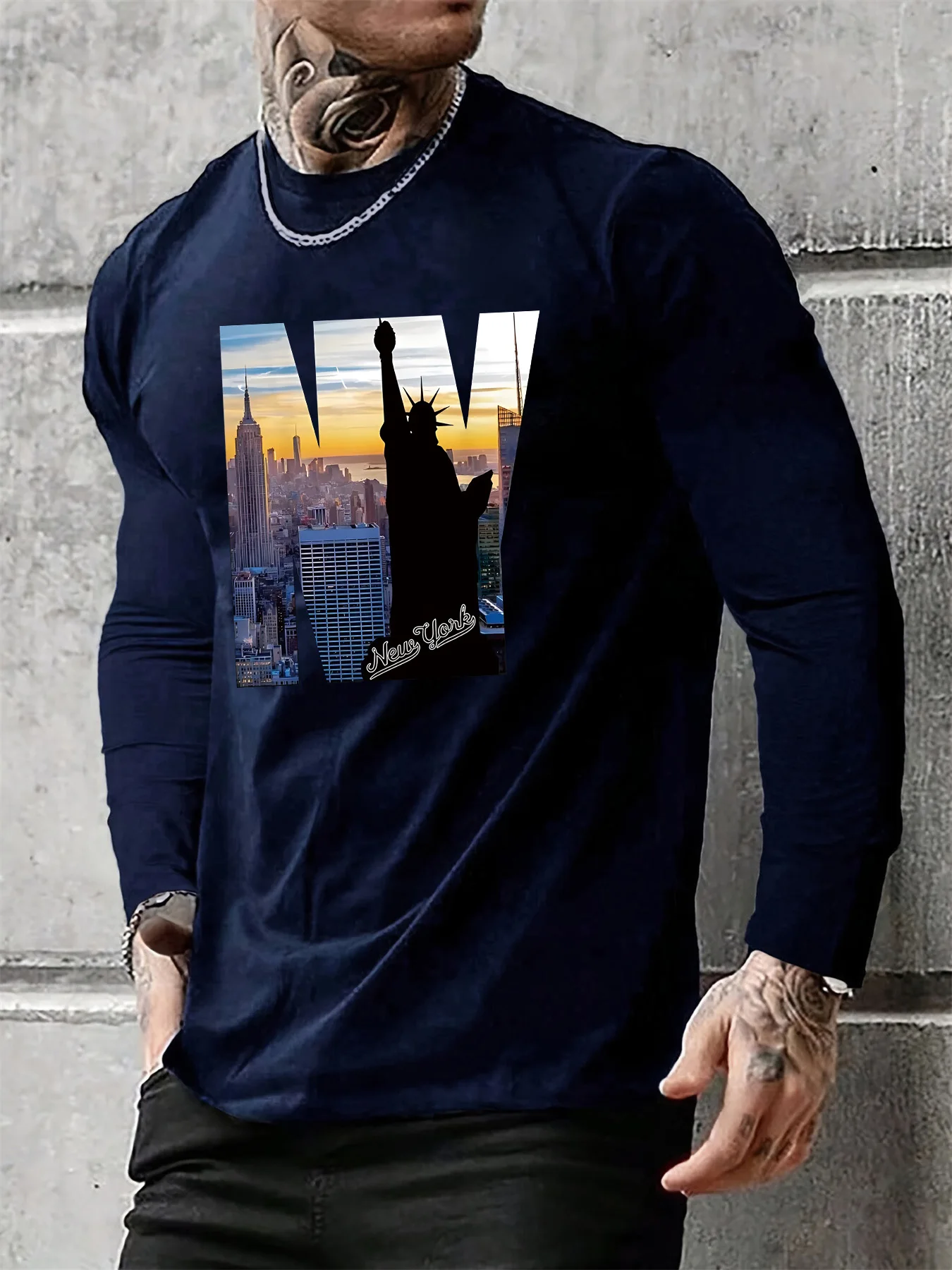 100% cotton men's long sleeved round neck loose New York NY 