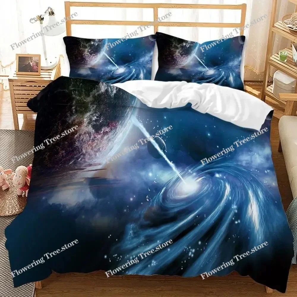 Space Galaxy Duvet Cover Set Polyester Comforter Cover With Pillowcase Queen Full King Twin Size For Kids Boys Girls Bedding Set