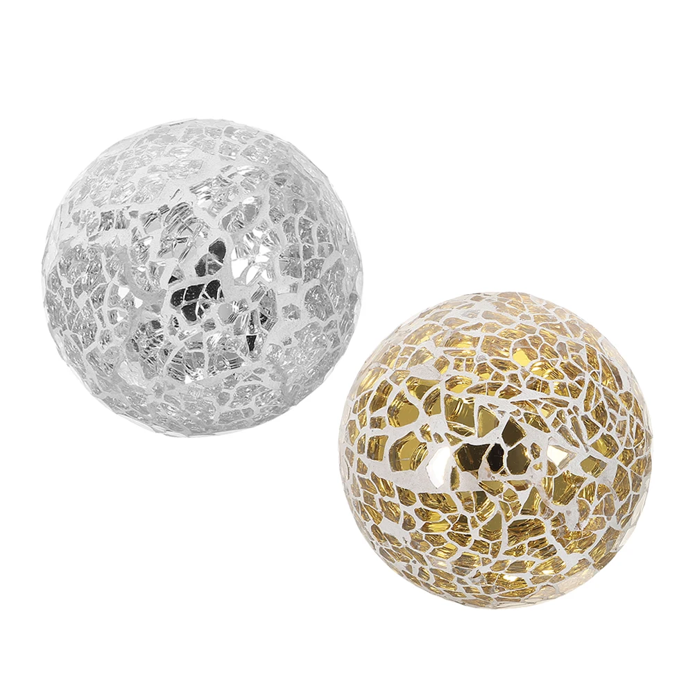 

2Pcs 8Cm Glass Mosaic Sphere Ball Home Desktop Decorative Ornament for Office Cafe Tabletop Interior Design Accessory