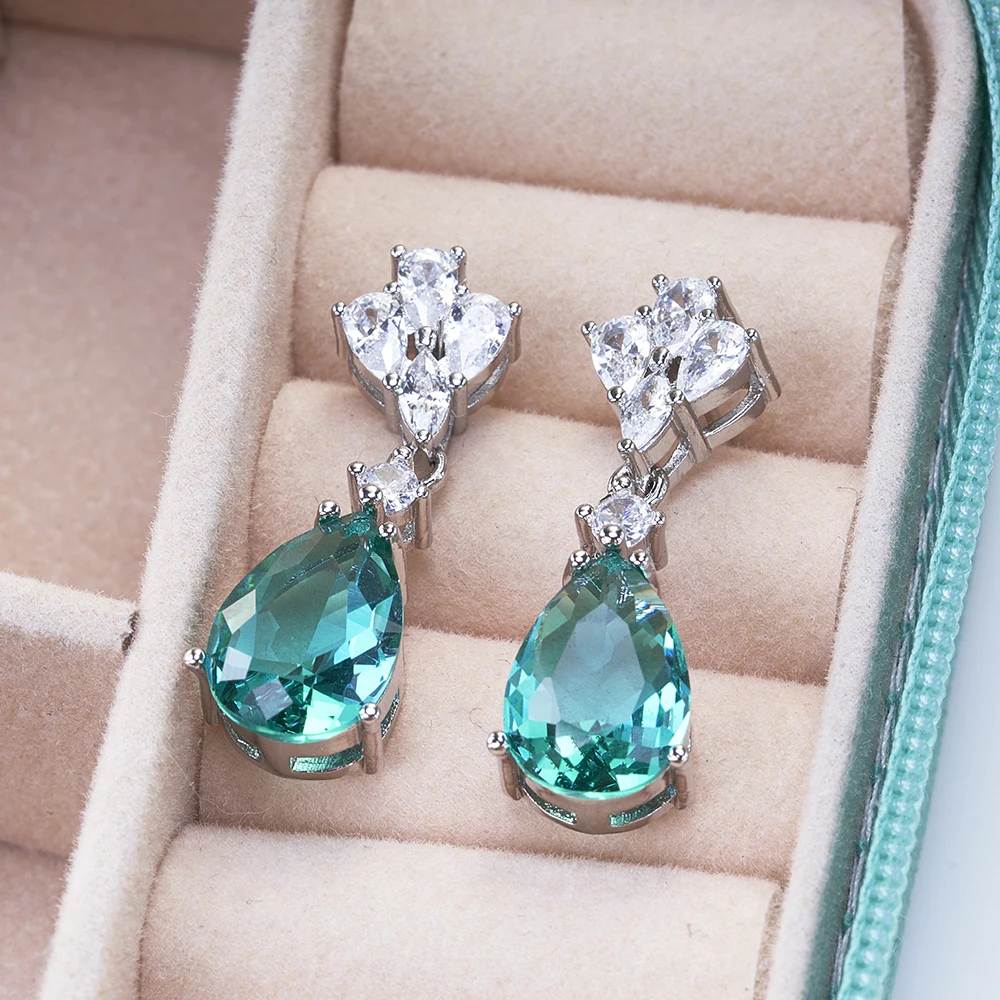 925 Sterling Silver Women Drop Earring With Water Drop Shape Emerald Gemstone Female Dating Party Fine Jewerly Gift