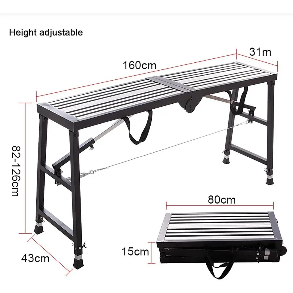 Adjustable Height Work Platform Ladder and Multipurpose Stool for Ceiling Decor and Cleaning Tasks (160cm)