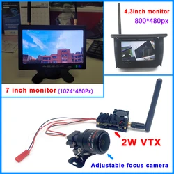 Long Range FPV System 5.8G 48CH 2W FPV Wireless Transmitter and 2.8-12mm adjustable focus camera and Dual fpv monitor 1020*600px