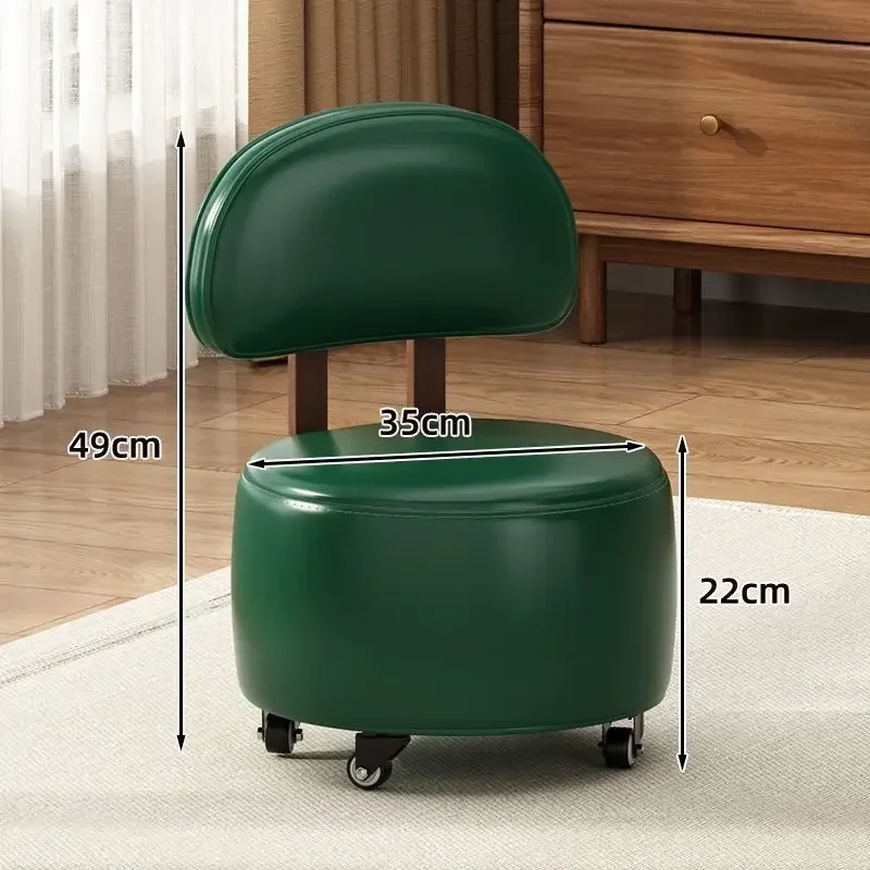 Solid wood rotating small stool household with backrest living room rotating low stool shoe changing stool