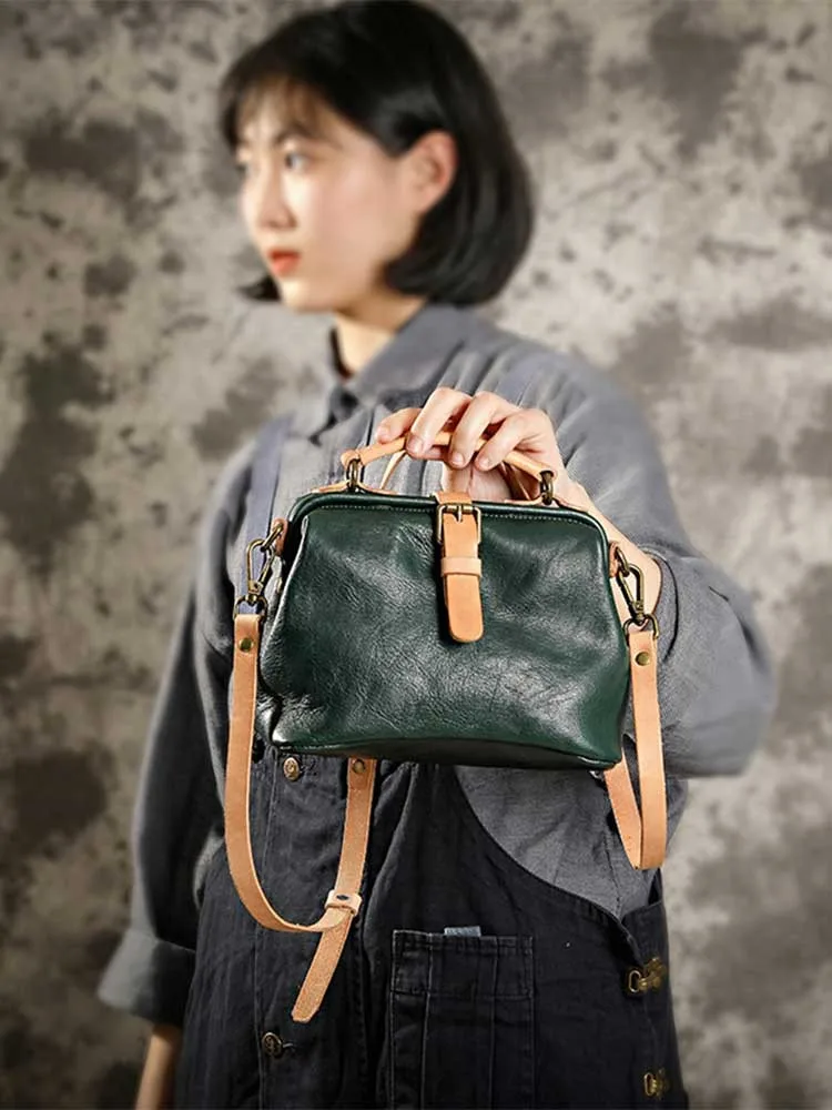 Handmade Women Genuine Leather Bag Tote Handbag Casual Single Shoulder Bag Hasp Vintage Small Doctor Bags Female Crossbody Bags