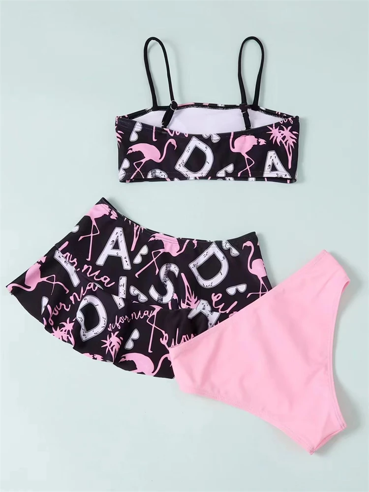 Bikini-Mädchen-Badeanzug, 2025, neuer Buchstabe, Flamingo-Sling-Bikini-Set, Kinder-Bademode, Sommer, Strand, Vertuschung, Badeanzug für Kinder