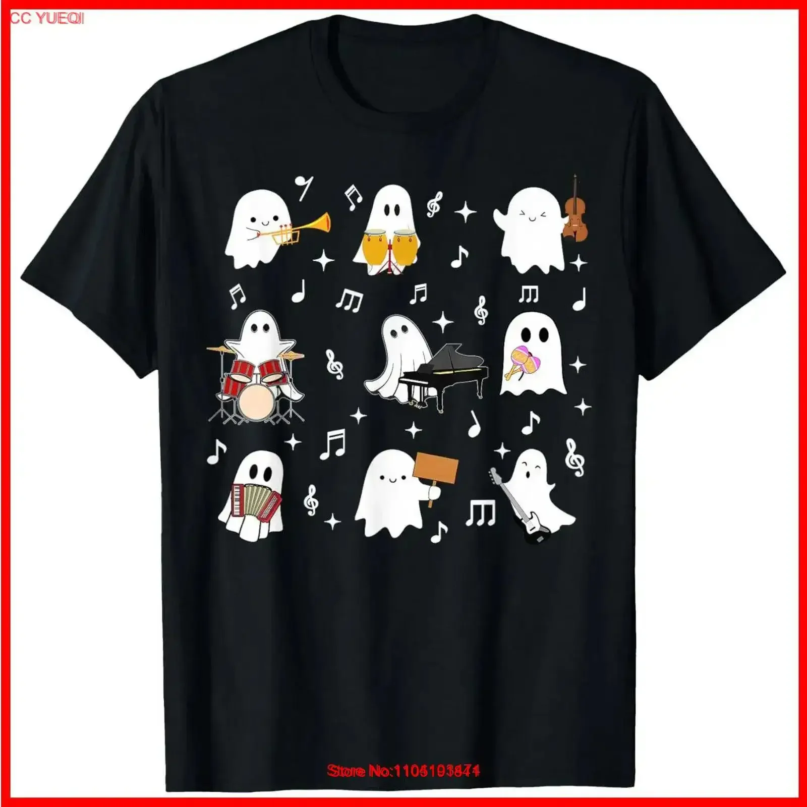 تي شيرت الهالوين لمدرس الموسيقى الشبح يلعب الآلات الموسيقية من القطن الأسود تي شيرت عتيق برسومات مغسولة ملابس خروج عصرية للرجال