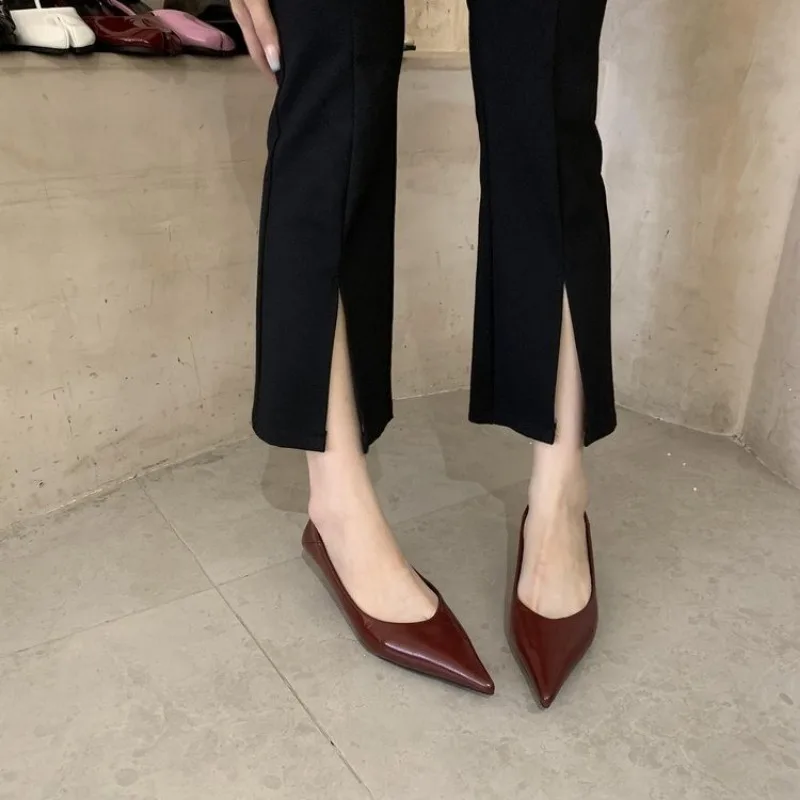 Spring Autumn New Women Boat Shoes Pointed Toe Pumps Low-heeled Dress Shoes Woman Silver Black Red Office Work Shoes Female