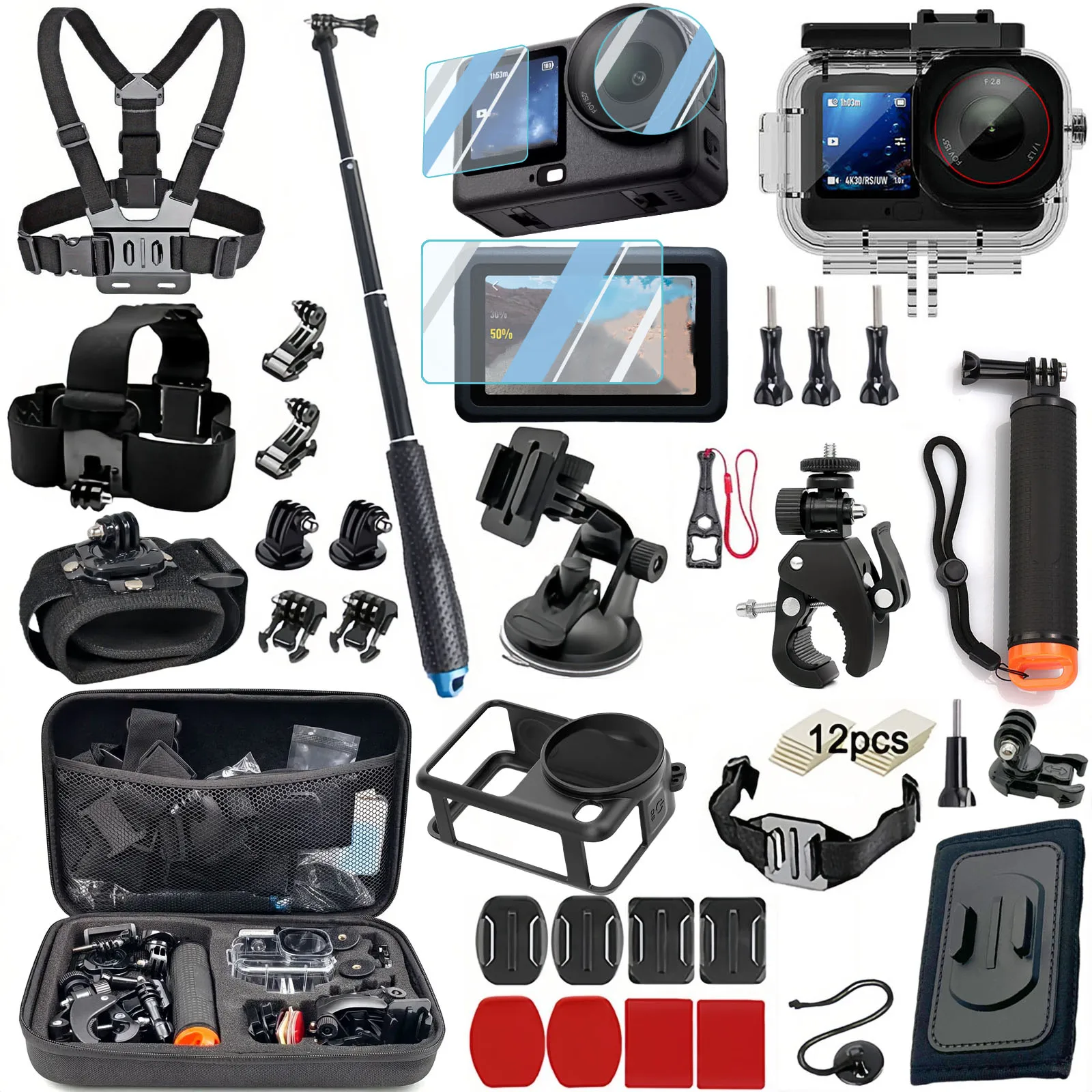 Kit d'accessoires pour DJI Osmo Action 6, boîtier étanche, boîtier de plongée, étui en silicone, film de protection d'écran en verre, ensemble complet