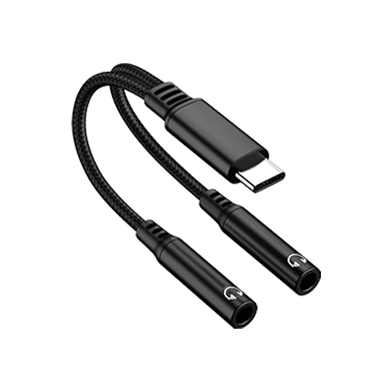 For USB C Converter 2in1 Type C To Dual 3.5mm Audio Adapter Voice Microphone Headphone Connector Cable