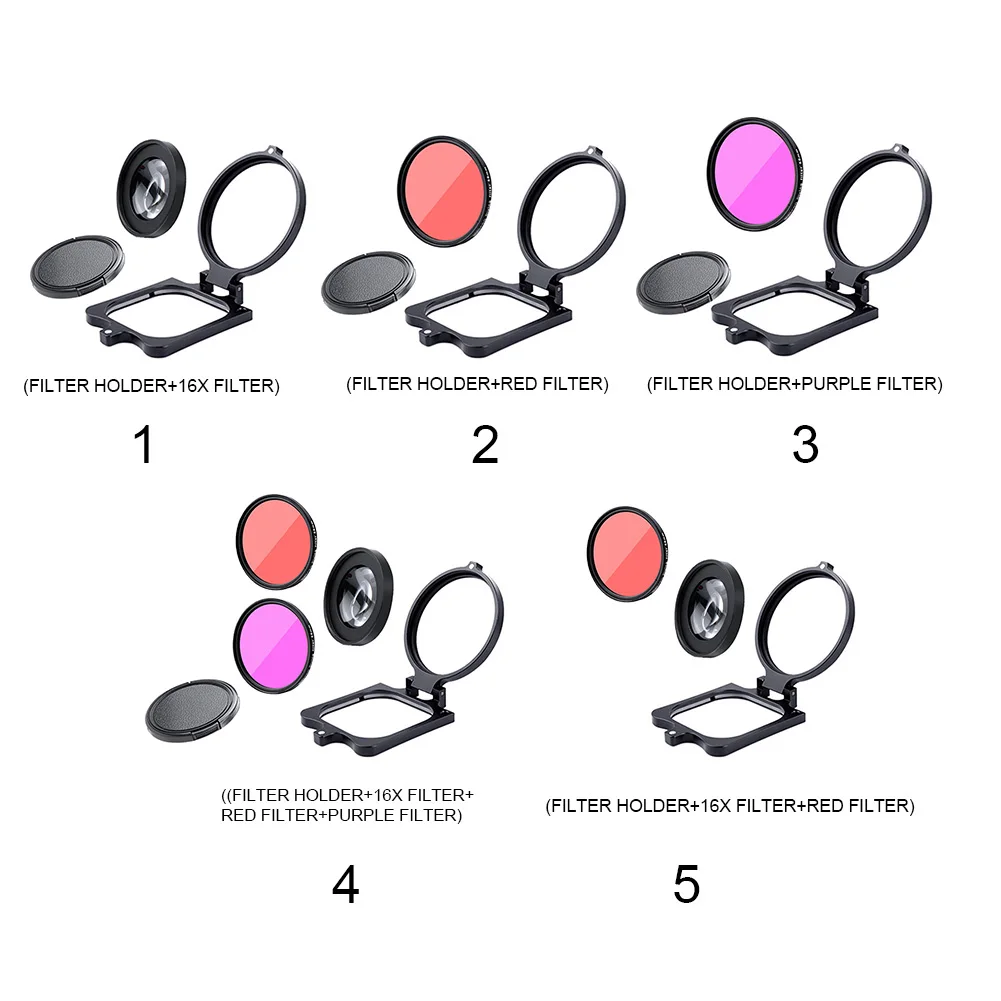 ポータブルダイブフィルターキット,アクションカメラレンズ,アルミニウム合金,強化色,簡単な取り付け,赤,紫,ヒーロー9, 8