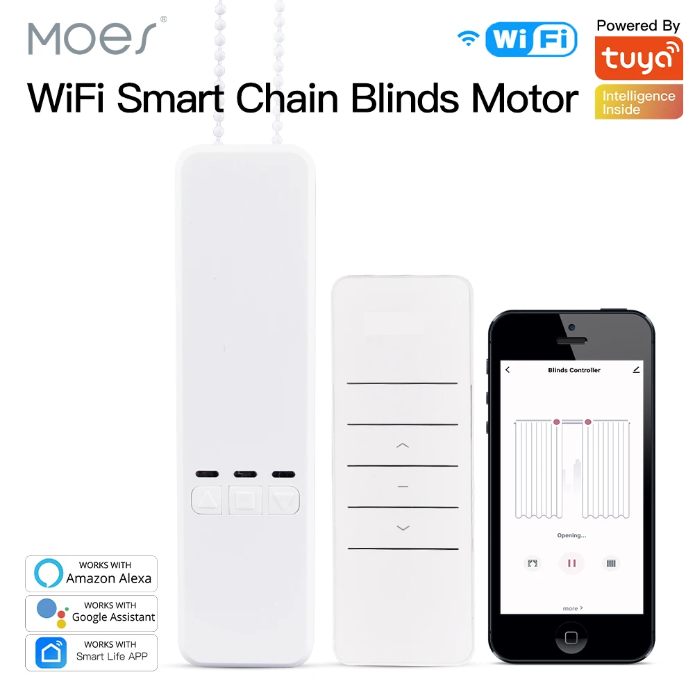 

Moes Smart Motorized Chain Roller Blinds,Tuya WiFi Remote Control Shade Shutter Drive Motor Work With Alexa/Google Home