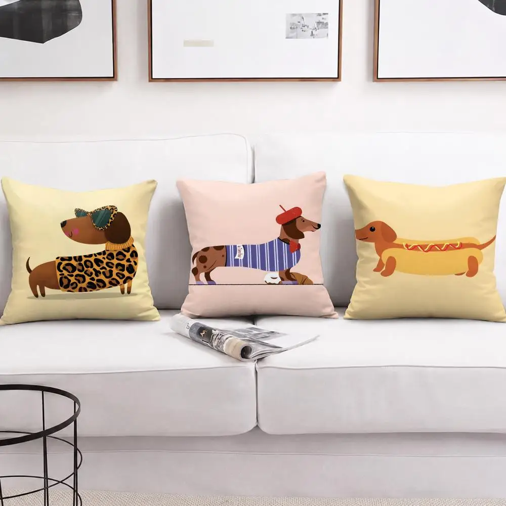 Cute Dachshund Cushion Cover Short Plush Soft Double-Sided Printing Pillow Case Cozy Sofa Bedroom Home Decor Gift