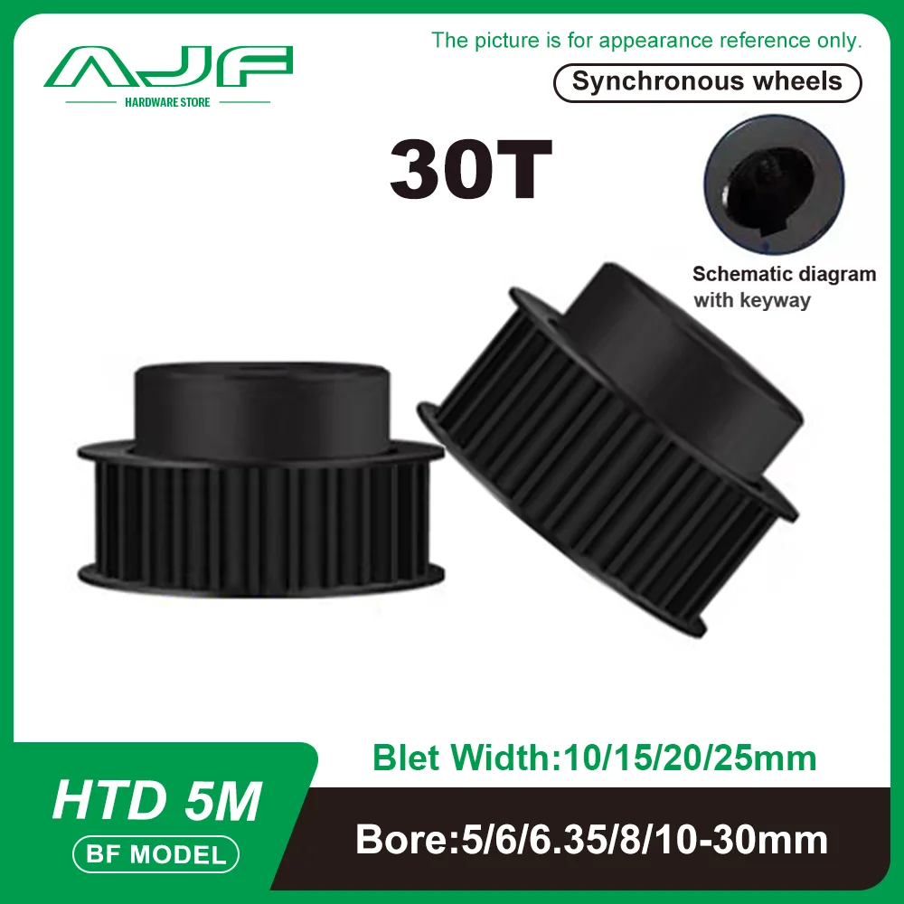 45 Steel HTD 5M 30T Black Steel Timing Pulley BF Type 5M 30Teeth  Synchronous Wheel for Belt Width 10/15/20/25mm Bore 5-30mm
