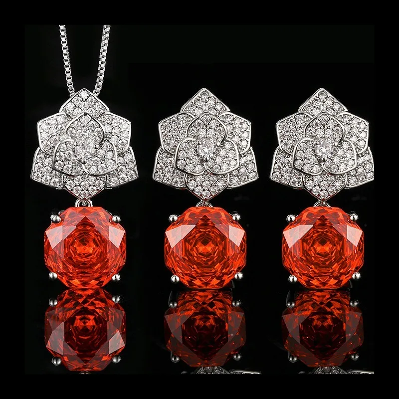 

Autumn and Winter New Zhuang Shengsheng Jewelry Simulation Rose Cut Orange Petal Jewelry Set Main Stone 12mm