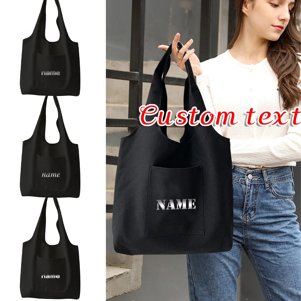 

Customizable Name Shoulder Bag Women's Canvas Shopping Bag Grocery Bag Large Capacity Handbag Customized Product