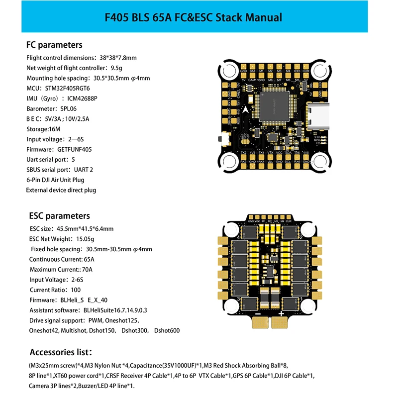 GIICC F405 V3 FC Reaper 55A ESC 6S Stack Video Switcher Servo Barometer for RC FPV Racing Drone