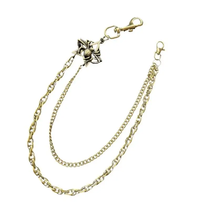 

A52E Trendy Double Layer Spiders Pants Chain Trendy Bronze Spiders Pants Chain Charm for Men Embracing Street Culture