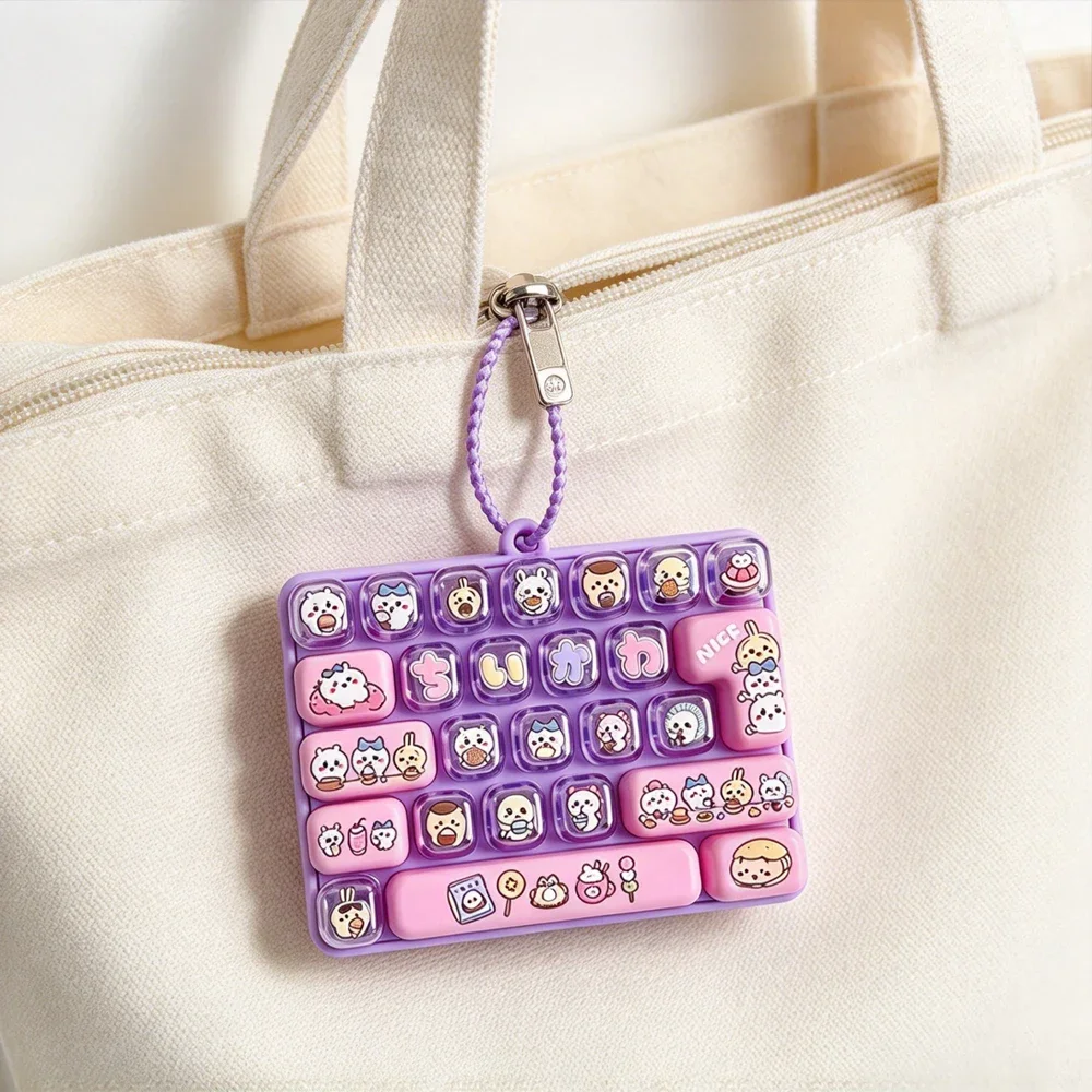 Hot Chiikawa 26-Key Fidget Keychain Caps Clicker 4 Keys Light Up Pendant Cute Hachiware Usagi Stress Relief Toy Bag Charm Gift
