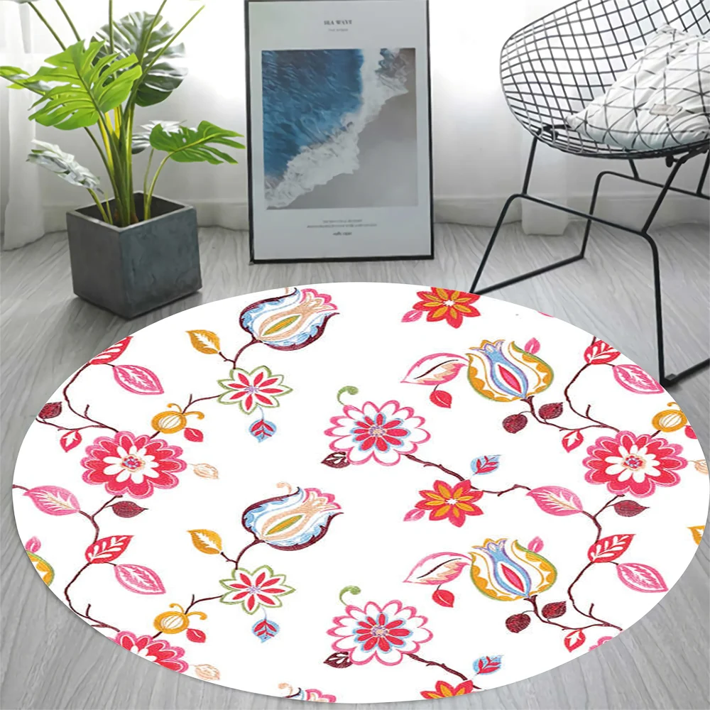 CLOOCL Flannel Round Carpet Pink Special Flowers Rug Living Room Bedroom Anti-slip Foot Mat Durable Carpet Home Accessories