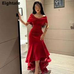 Eightale Velvet Evening Dress Saudi Arabic Scoop Cap Sleeves Customized Formal Red Mermaid Wedding Prom Party Gown
