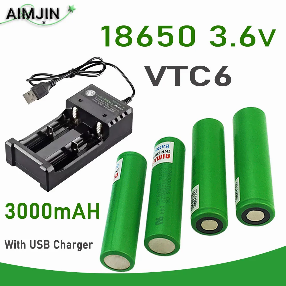 

18650 VTC6 3.6V 3000mAhRechargeable Battery With USB Charger, Suitable For Our 18650 Toys, Tools, Flashlight Batteries, Etc