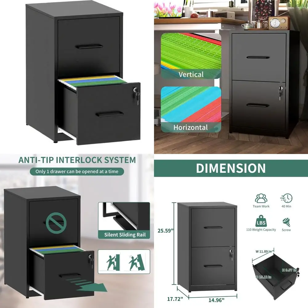 

Металлический вертикальный шкаф для документов с двумя выдвижными ящиками и замком, усиленный, для домашнего офиса, для файлов форматов Letter, Legal, A4 и F4, Requ