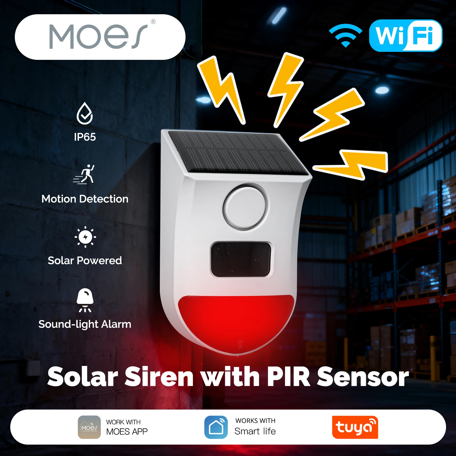 

MOES Smart Outdoor Siren Alarm,120dB Solar Powered WiFi Siren with Remote & PIR Sensor,Waterproof,Works with Alexa Google Home​