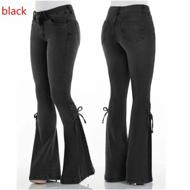 Pantalones vaqueros elásticos de cintura alta de talla grande para mujer 234XL pantalones vaqueros largos finos Bla temporada de otoño Micro piernas acampanadas