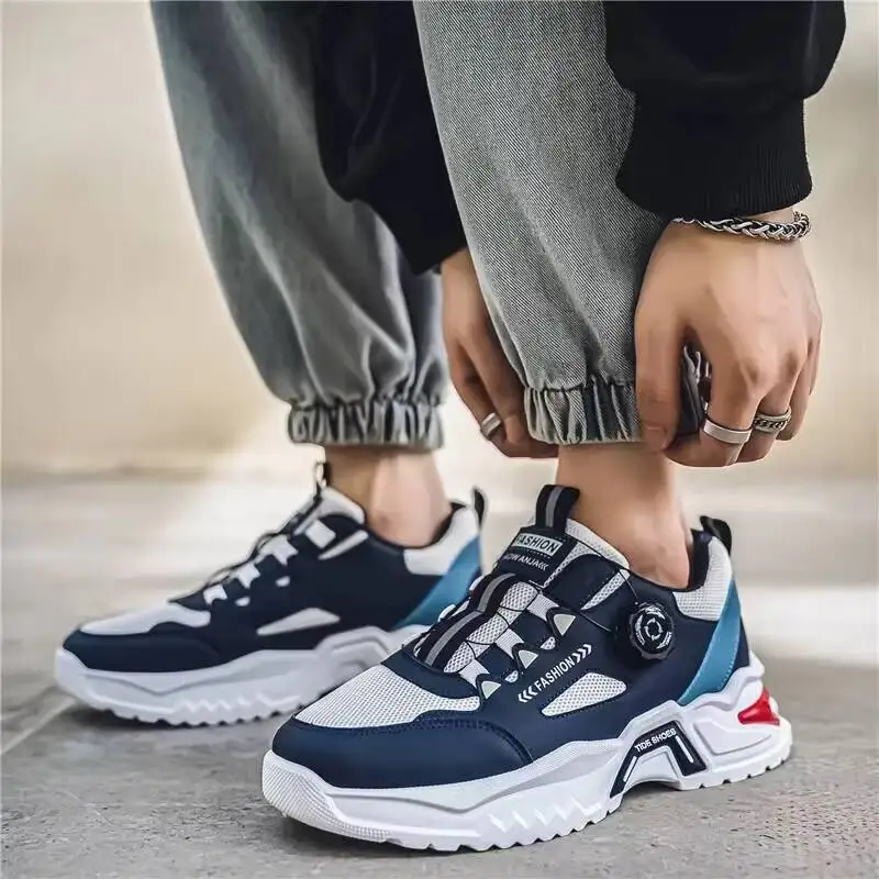 

2026 Men's Korean Rotating Buckle Fashion Casual Sports Four Season Soft Soled Non Slip Outdoor Running Shoes Student Sneakers