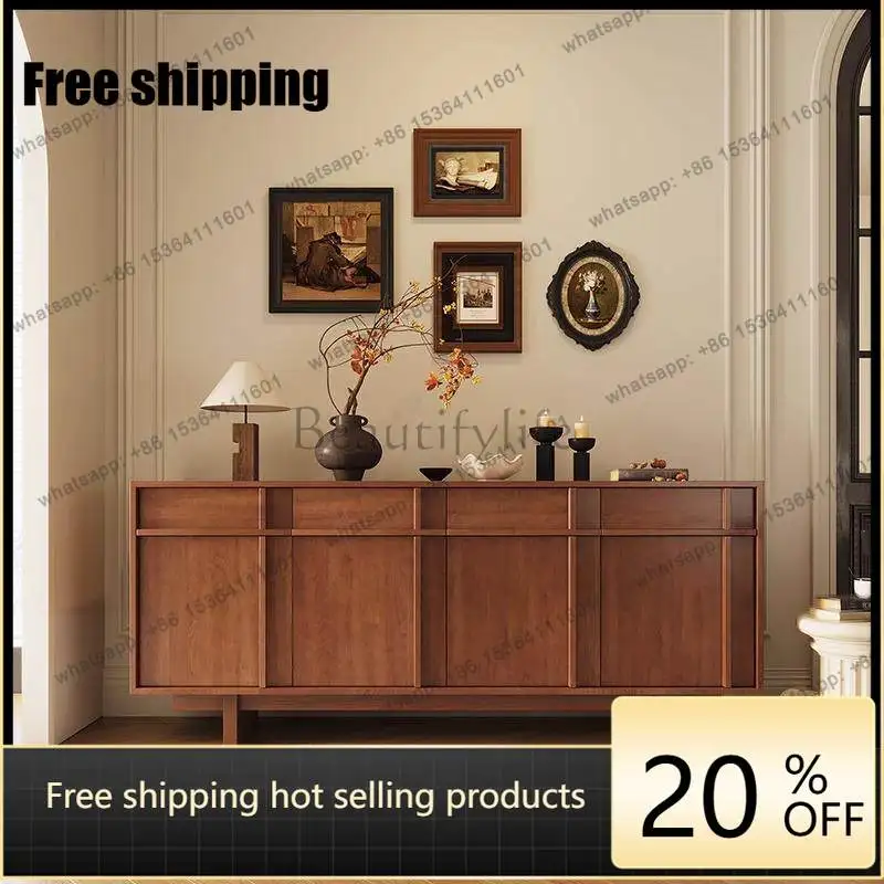 LD American solid wood dining side cabinet French retro skeleton line storage living room locker