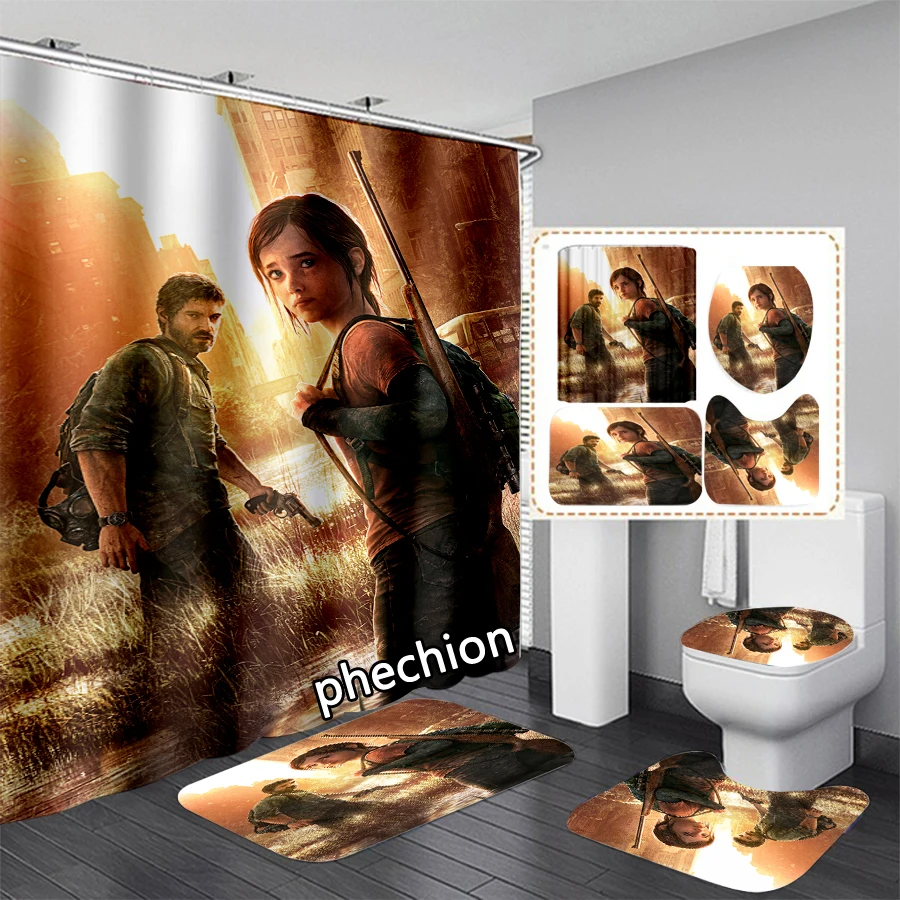 phechion The Last of Us Part II 3D Print Waterproof Bathroom Shower Curtain Toilet Cover Mat Non-Slip Floor Mat (1/3/4Pcs) W80