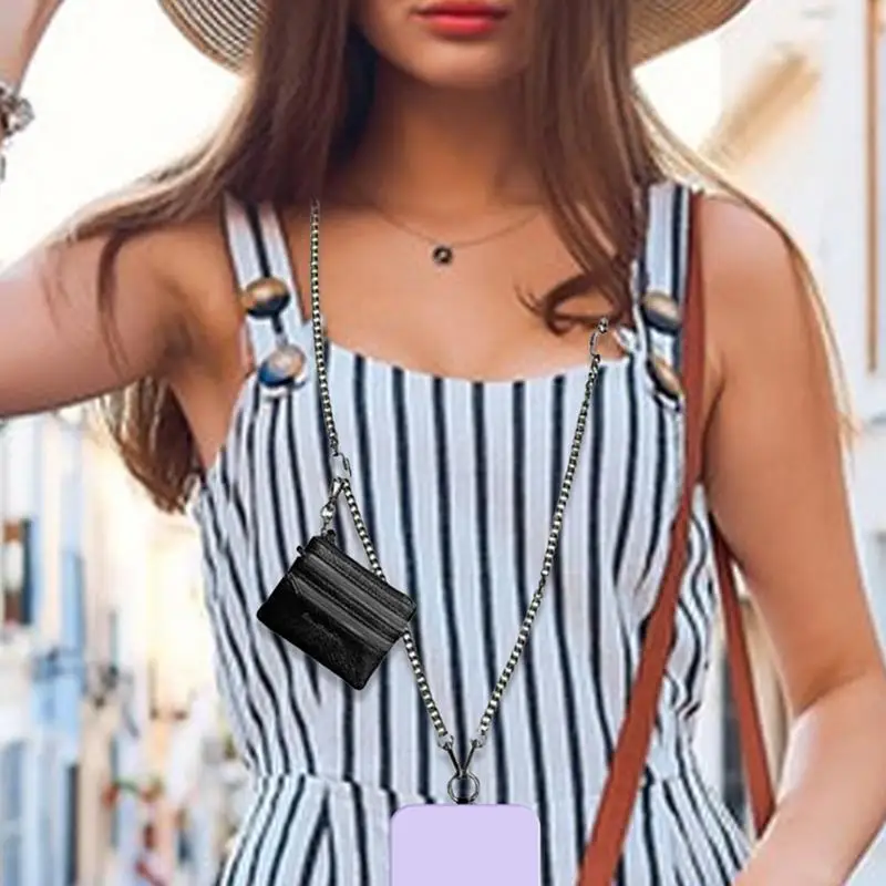 Correia ajustável para telefone com bolsa com zíper para mulheres, cordão para celular, crossbody com carteira, cordão antiperdido, moda