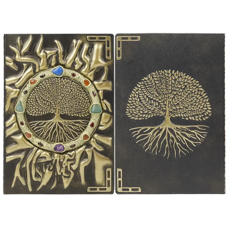 European Creative Magic Notebook Ring Crushed Stone Tree of Life Inlaid with Seven Color Stones Natural Crystals Handicrafts