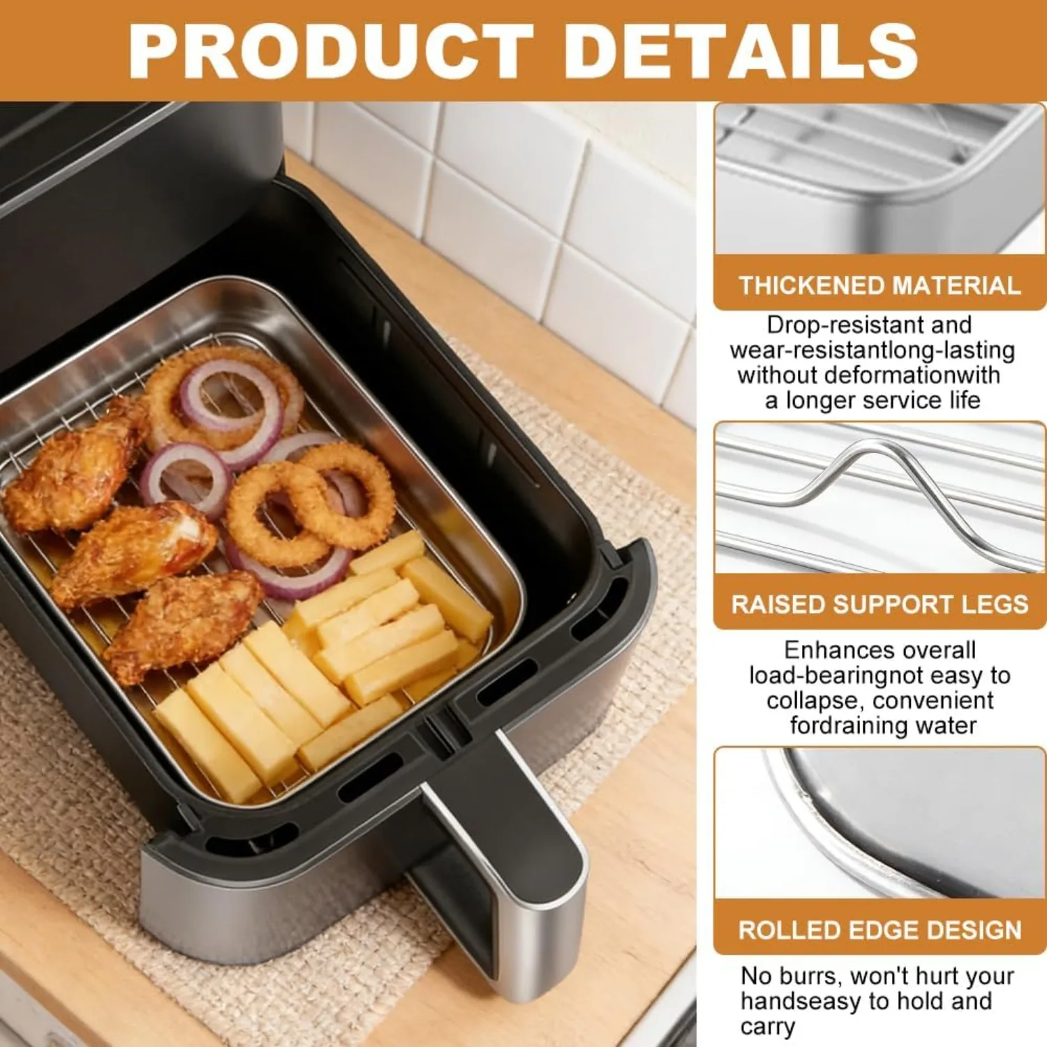 Stainless Steel Casserole Dish for Airfyer, Stainless Steel Rectangular Baking Mould, Large Baking Mould,Hot Air Fryer Mould