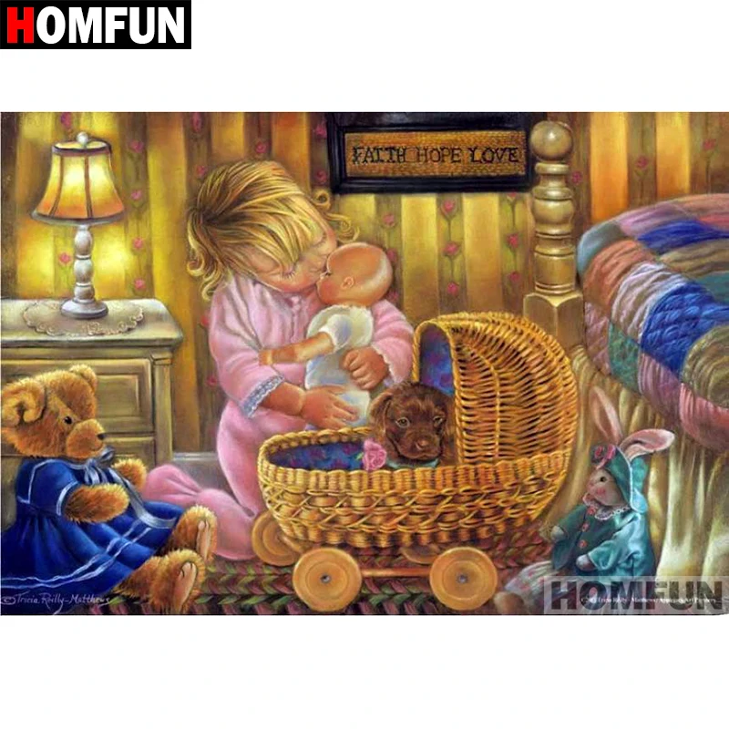 

HOMFUN полная квадратная/круглая дрель 5D DIY алмазная живопись "мультяшный ребенок" вышивка крестиком 5D домашний декор подарок A07216