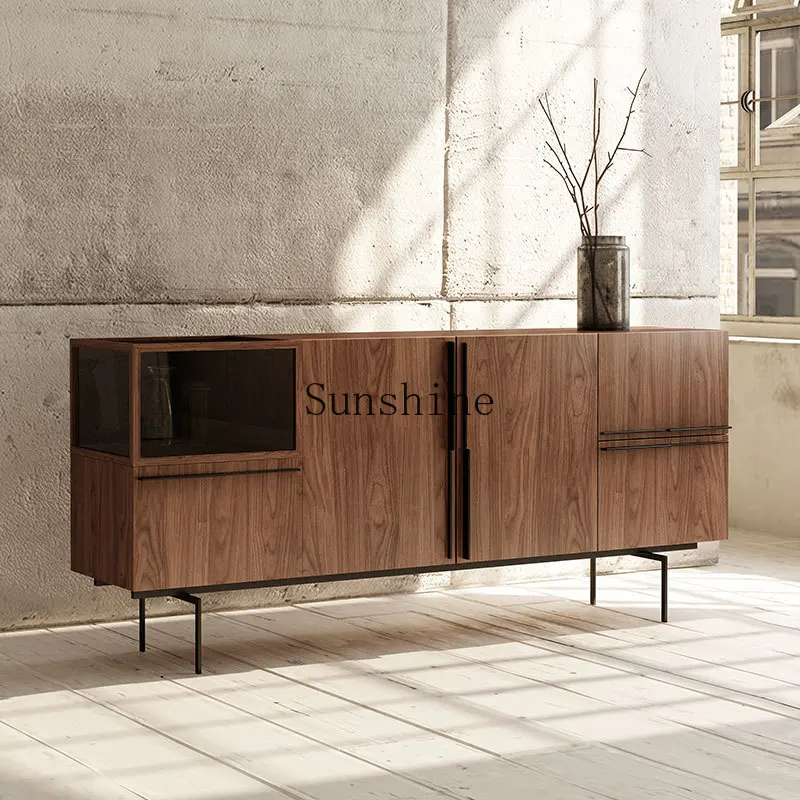 

Italian minimalist walnut side cabinet living room locker