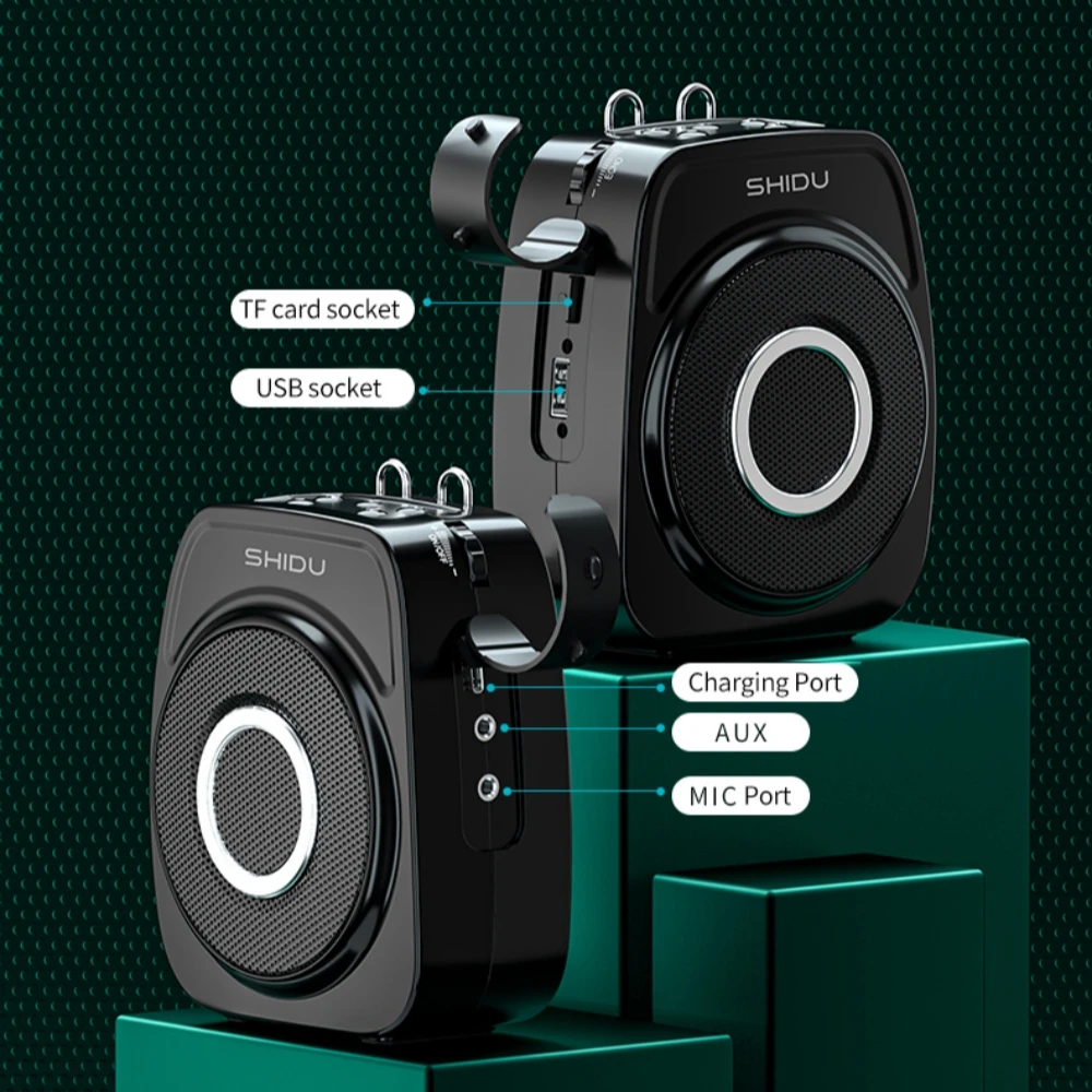 SHIDU S93 20 واط مضخم صوت لاسلكي محمول للمعلم مع ميكروفون UHF حزام مقاوم للماء DSP صوت سمّاعات بلوتوث