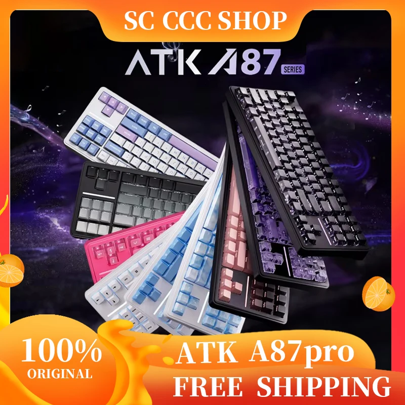 ATK A87 pro Mechanical Keyboard Tri-mode Wireless Gasket Structure Esports Gaming with 12000mah Long Endurance PC Accessory Gift