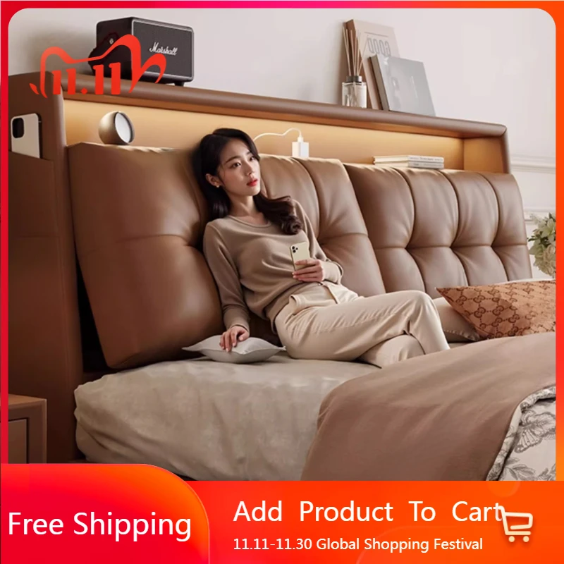 Smart Multifunctional Massage Bed Frame Queen Double Modern European Storage Massage Bed Safe Leather Cama Unique Furniture