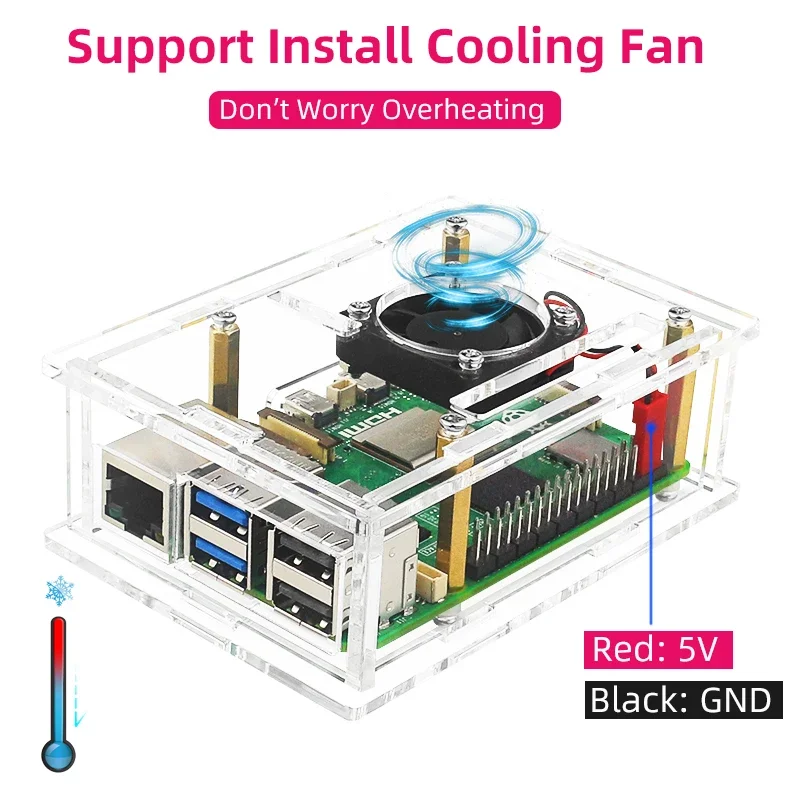 Dissipateur thermique en cuivre et aluminium pour Raspberry Pi 5, boîtier en acrylique, coque transparente, ventilateur de refroidissement en option, nouveau