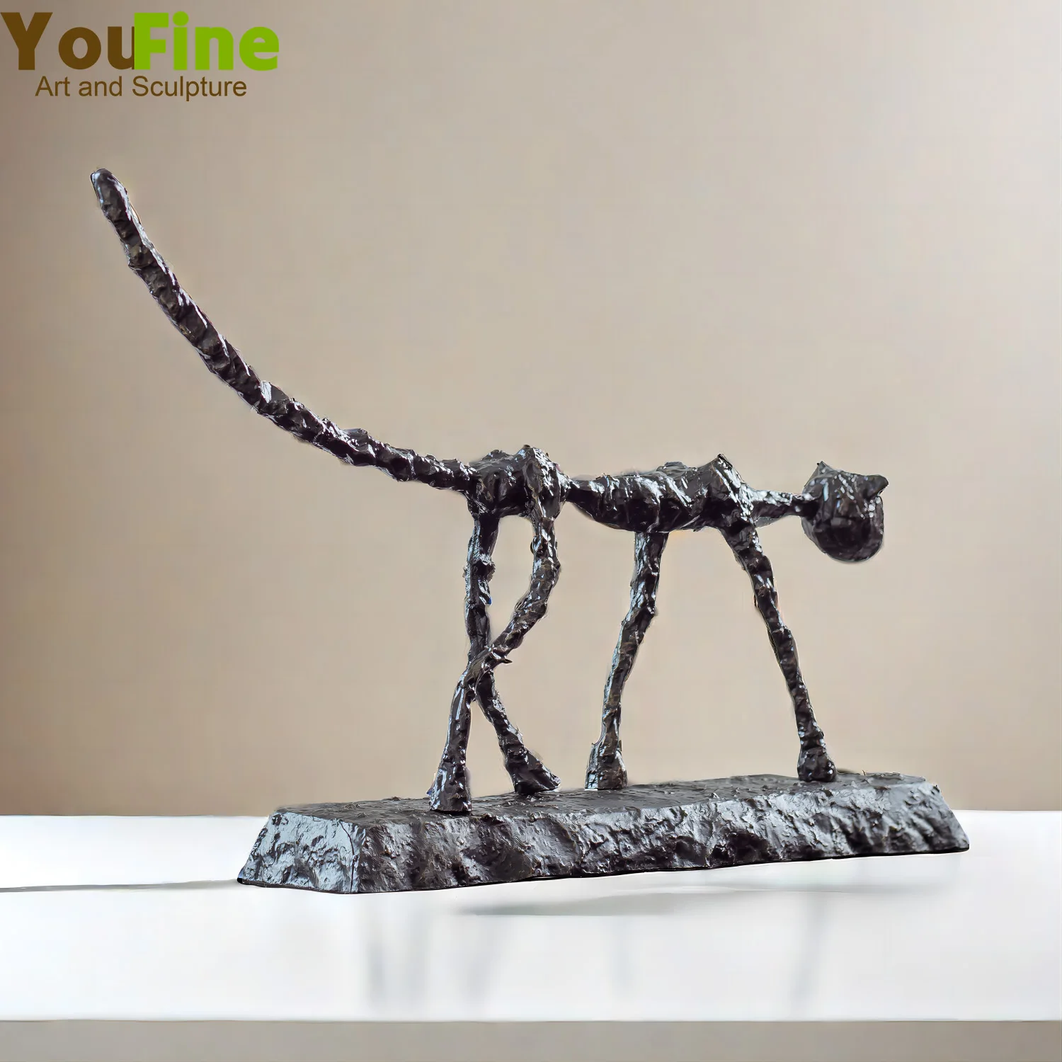 38cm Bronze Cat Statue Antique Giacometti Bronze Cat Sculpture Handmade Abstract Figurines Art Home Decor Gift Collectible