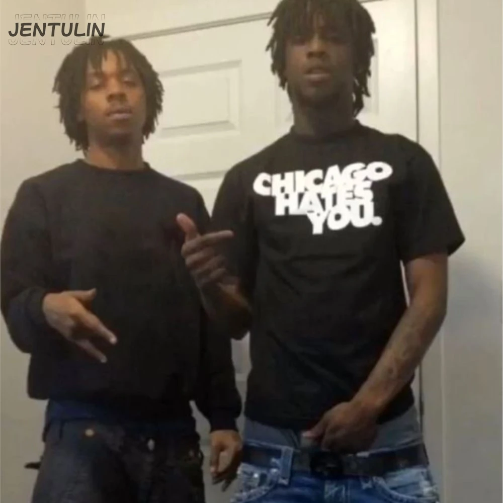 شيكاغو أكرهك الهيب هوب Harajuku إلكتروني قميص مطبوع الرجال الشارع الشهير فاسق قصيرة الأكمام قطنية عالية الجودة المحملة خمر القوطي Y2K الملابس