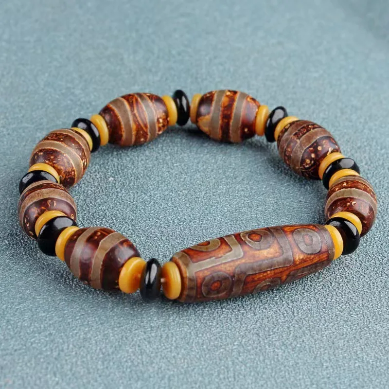 

Браслет из натурального агата для мужчин и женщин, целебный драгоценный камень, ювелирные изделия, тибетский буддизм, старый агат, 9-глаз, тибетские браслеты из бисера Dzi