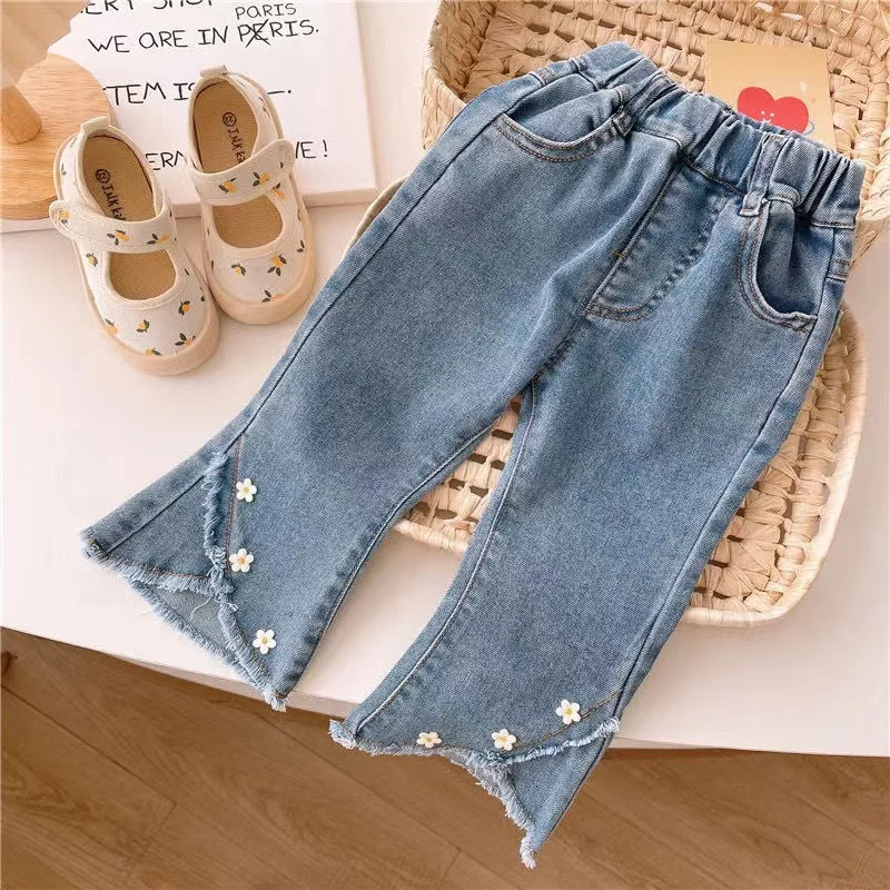 Girls' Spring and Autumn Jeans 2024 Fashion New Style Children's Bell bottom Pants Baby Girls' Pants