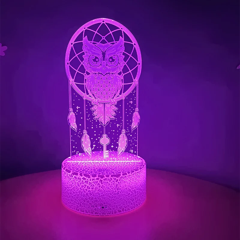 Owl 3d Illusion Lamp Colorful Led Creative Touch Remote Control Night Light Bedroom Atmosphere Decoration Table Lamp Gift Kids