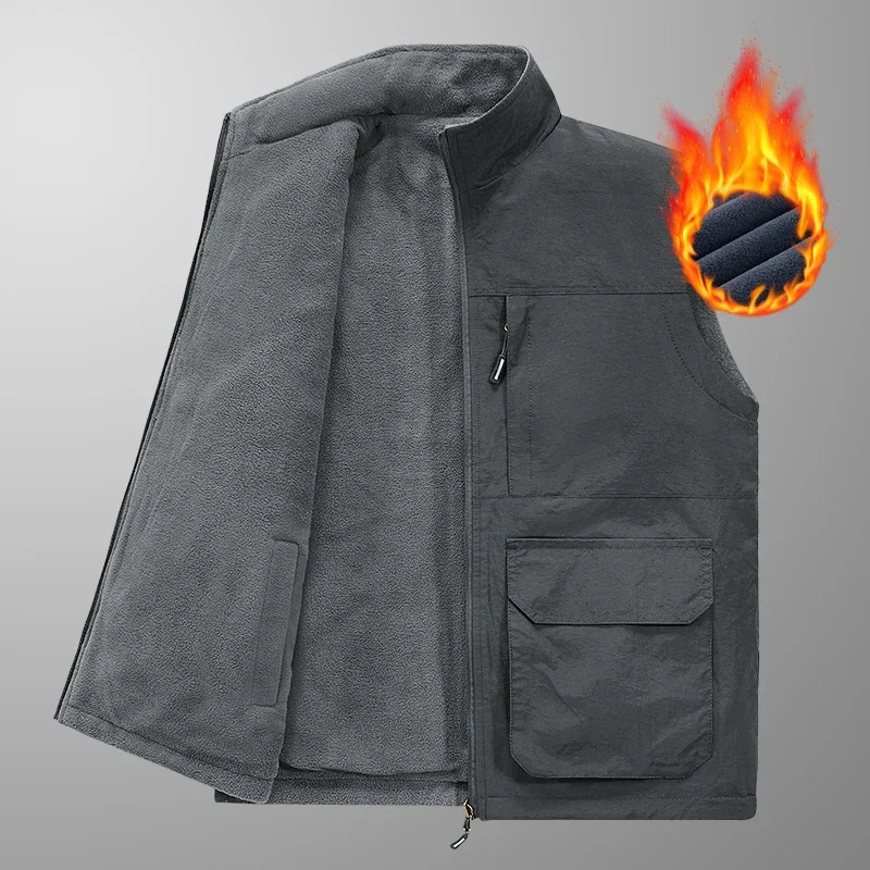 

Men Velvet Double-sided Vests Male Zipper Quick Drying Vest Autumn Winter Outdoor Leisure Sports Vest Men Running Hiking Vests